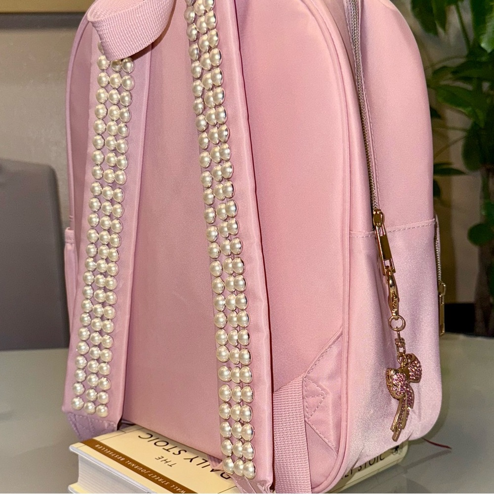 Pink Backpack with Pearl Straps and Rhinestone Bow - Picture 4 of 7
